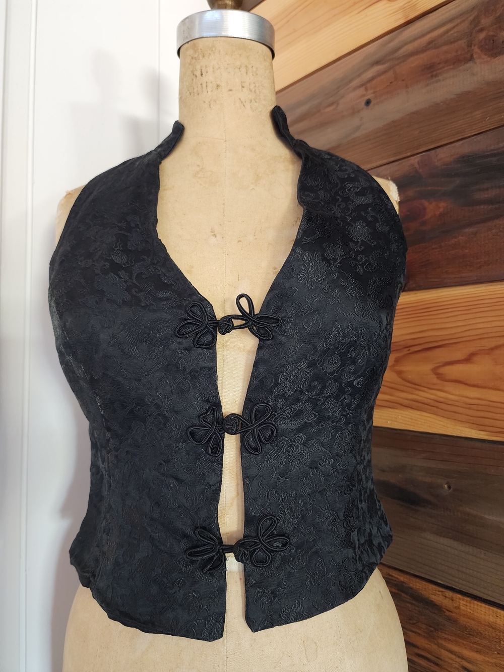 Vintage Black Silk Brocade Vest By PUSS